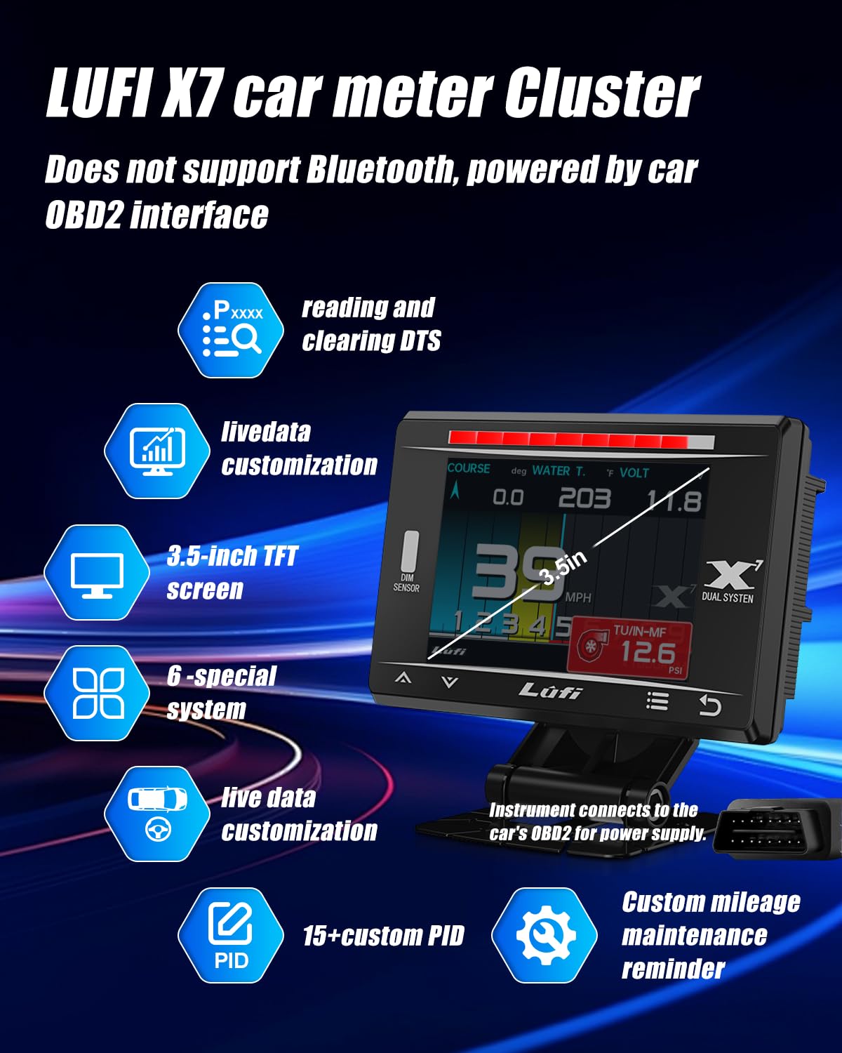 Amazon.com: LUFI X7 Revolution OBD2 Gauge Display.Multi-Functional