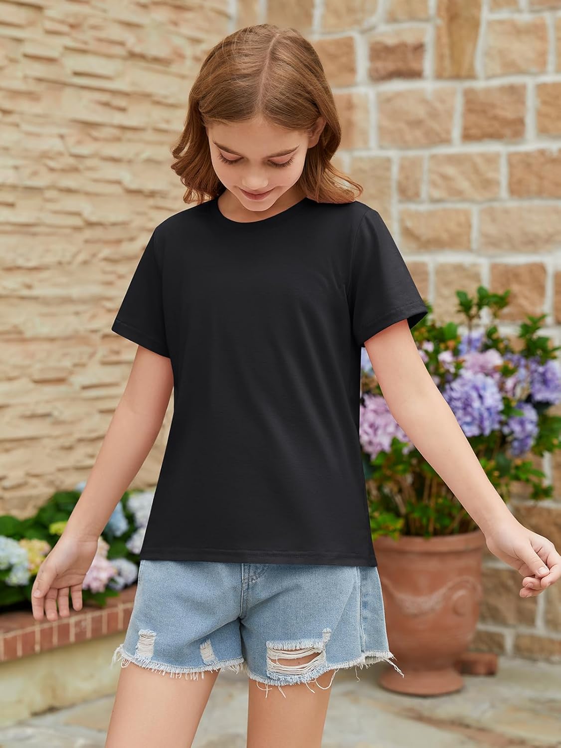 ZDC Girls Short Sleeve Shirts Crewneck T Shirts Kids Summer Tops Basic Tees 5-14 Years - Image 5