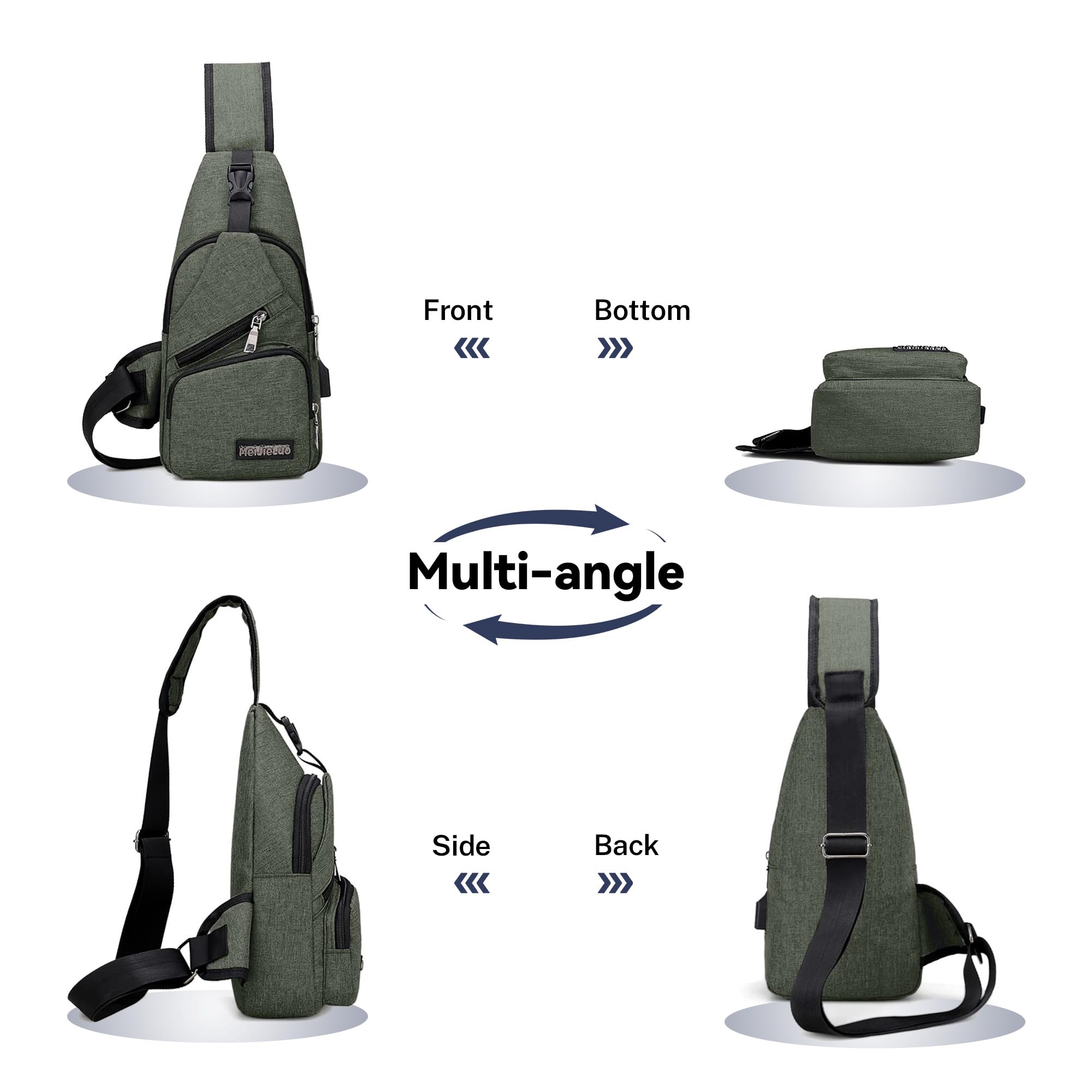 VARLIVOO Moda męska Sling Bag z portem USB Torba na klatkę piersiową Torby na ramię Torba sportowa Torba Crossbody Podróże Piesze wycieczki Kolarstwo Plecak na ramię Wodoodporny poliester Zieleń Wojskowa