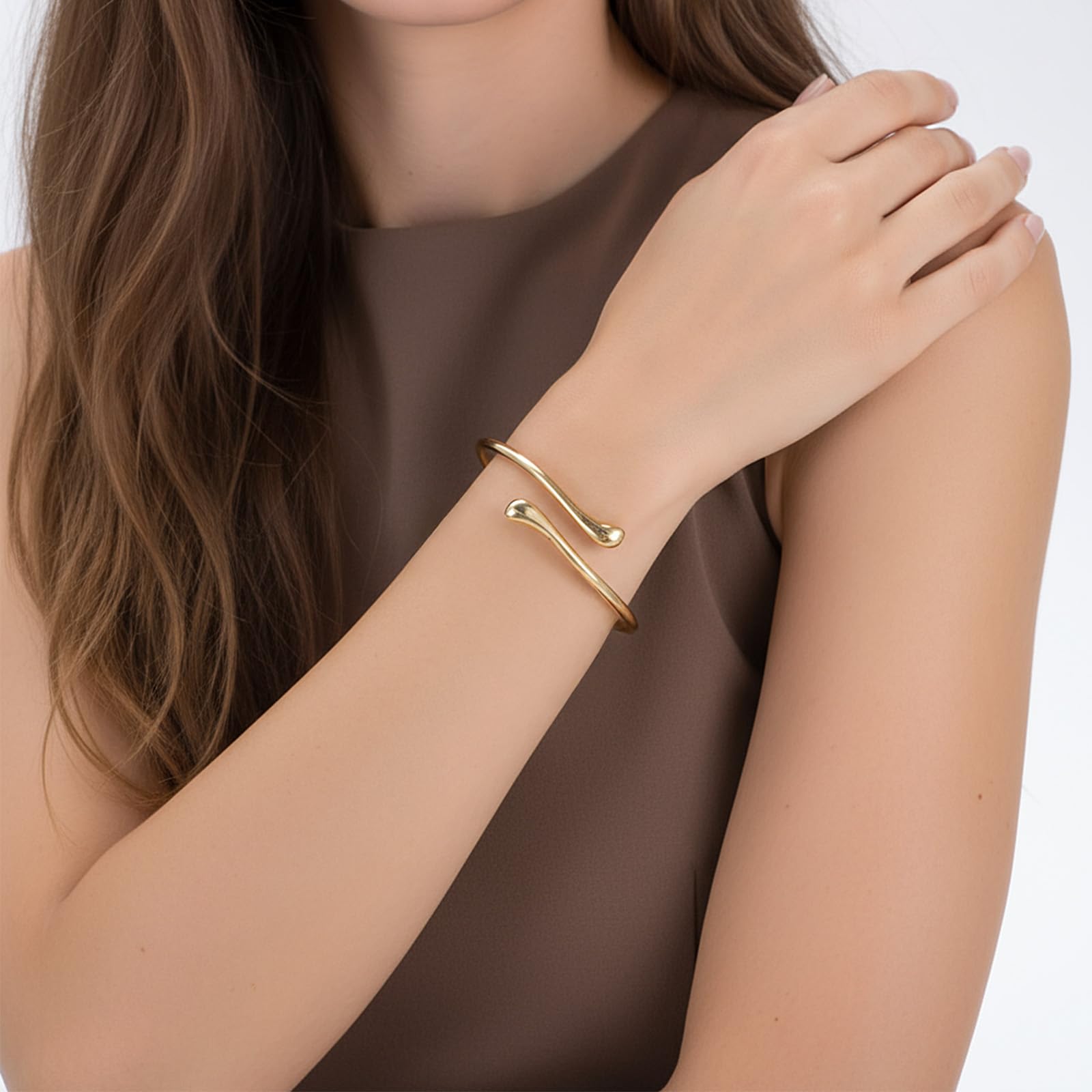 TIESOME 6 sztuk złotych bransoletek na ramię, 8 cm, regulowana bransoletka, złota, minimalistyczna, boho, punkowa, krętlista, grecka bransoletka, zestaw delikatnych prezentów dla dziewcząt