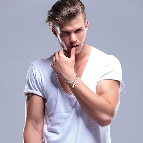 Miniatura 3 de Pastillero de acero inoxidable con cápsula de medicina cruzada recuerdo pulsera grande joyería para hombres Navidad cumpleaños