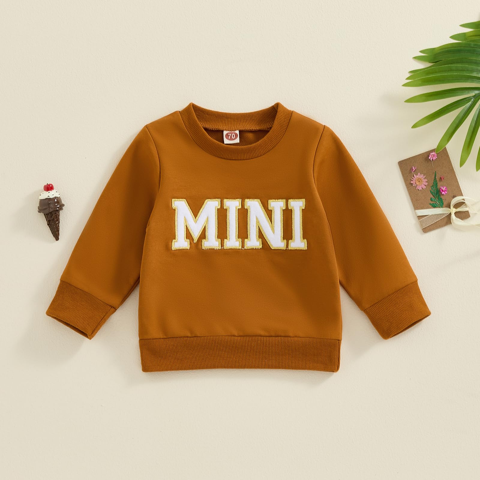 Covvoliy Mommy and Me Letter Print Matching Family Outfits Long Sleeve Crewneck Casual Sweatshirt T-Shirt (Baby, 0-6 Months, Brown)