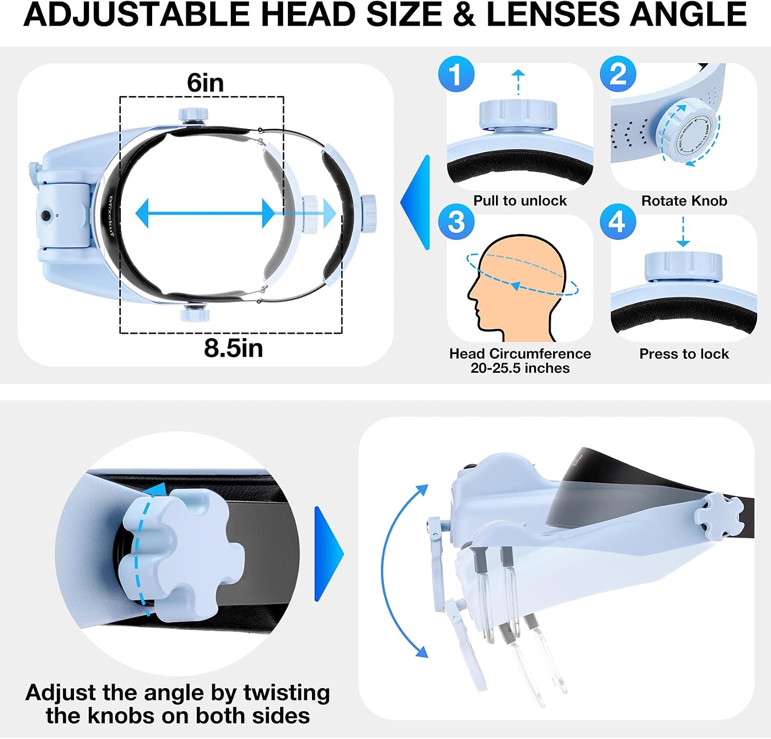 Dilzekui Magnifying Glasses for Close Work 1X-14X Magnifier Headset w/Light