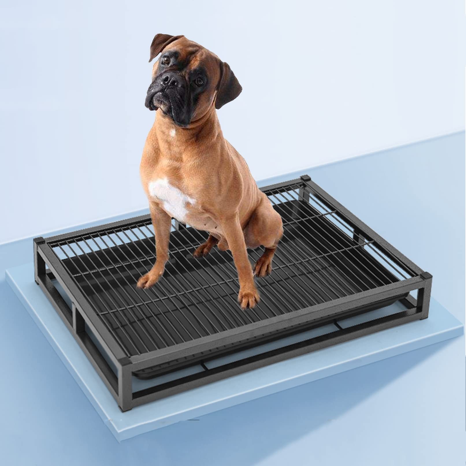 Strudy - Lettiera per cani in metallo, vasino per animali domestici, per interni ed esterni, con vassoio scorrevole, supporto per cuccioli, forniture per portico, bagno, appartamento, balcone