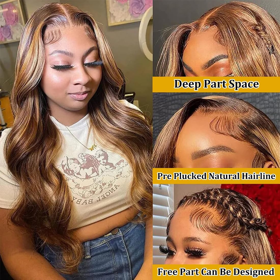 Amazon.com : Veally Honey Blonde Lace Front Wig Pre Plucked  display picture 3