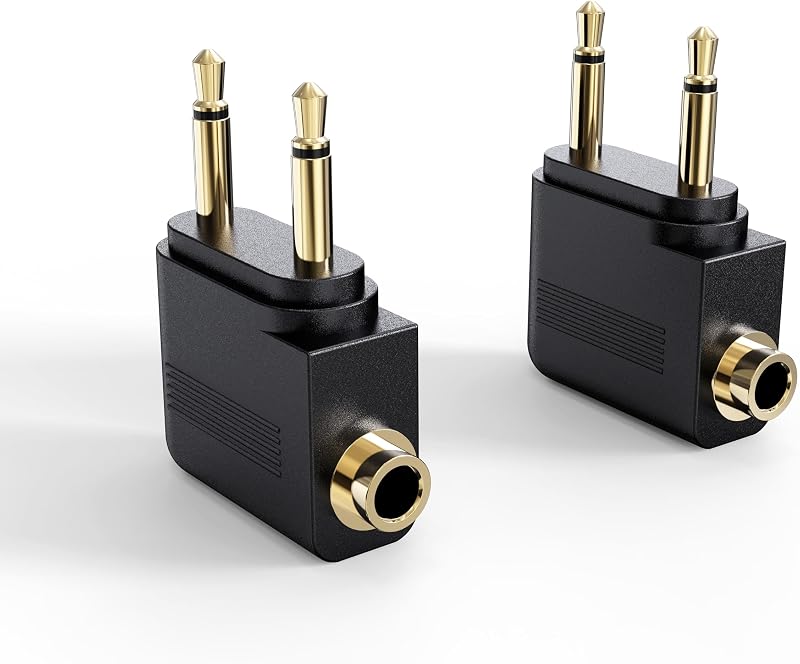 Airplane Headphone Adapter for in-Flight Entertainment Systems - Dual 3.5mm Male to 3.5mm Female - Works with Headphones, Headsets, and Bluetooth Adapters (2 Pack), Black