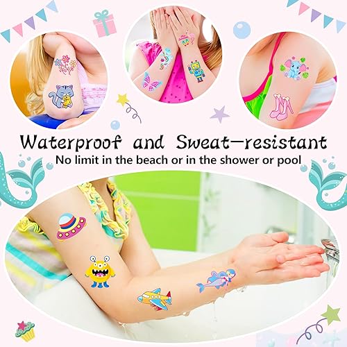 52 Piece Kids Temporary Tattoos, Individually Wrapped tattoo, Unicorn Mermaid Dinosaur Outer Space Animal Tattoo Stickers(Individually Wrapped tattoo)