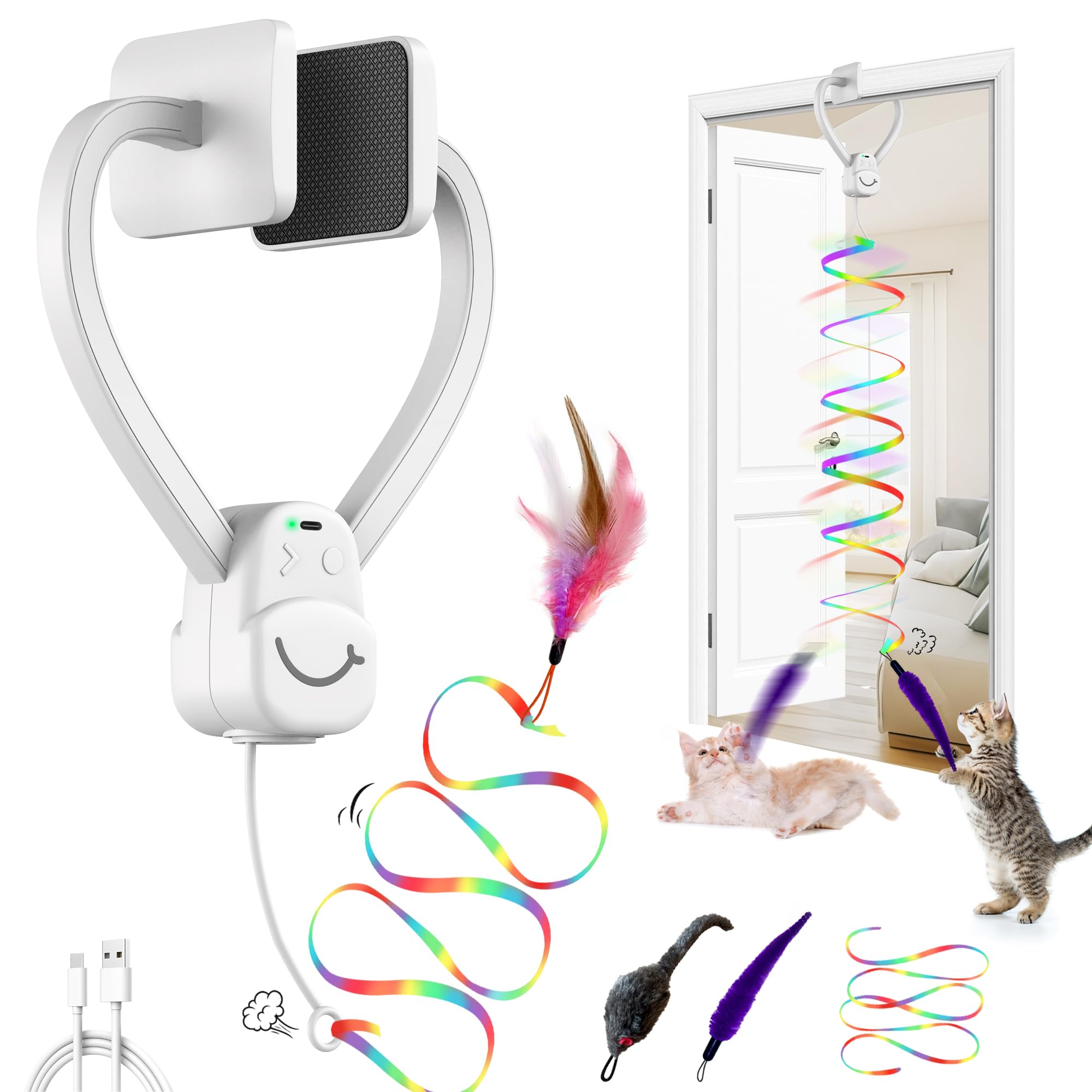 Giocattoli interattivi per gatti da interni, mouse elettrico con corda e bacchetta di piume, per arricchire automaticamente la sicurezza, giocattolo per interni per adulti e gatti