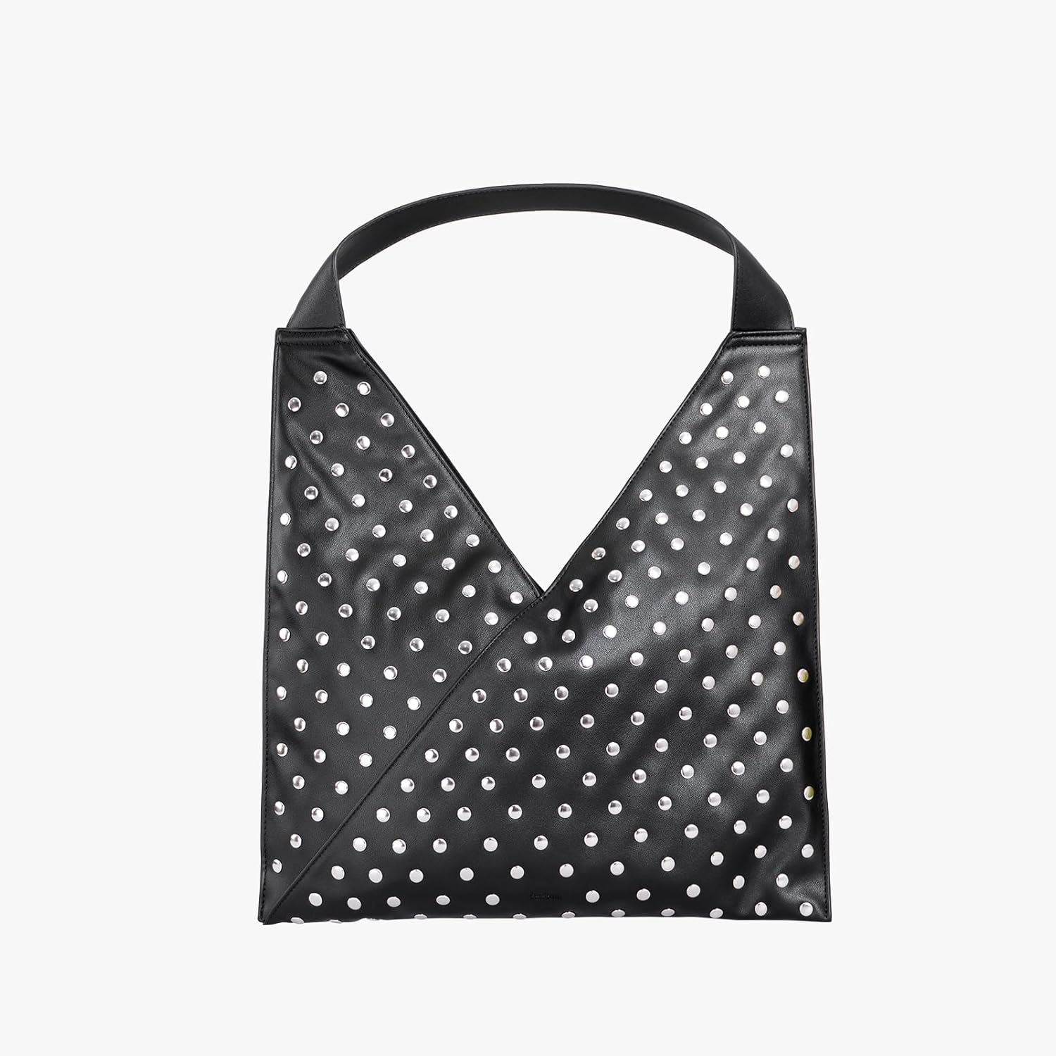 Black Studded Shoulder Bag, Large Vegan Leather Purse for Women, Edgy Tote Bag for Work and Daily Use