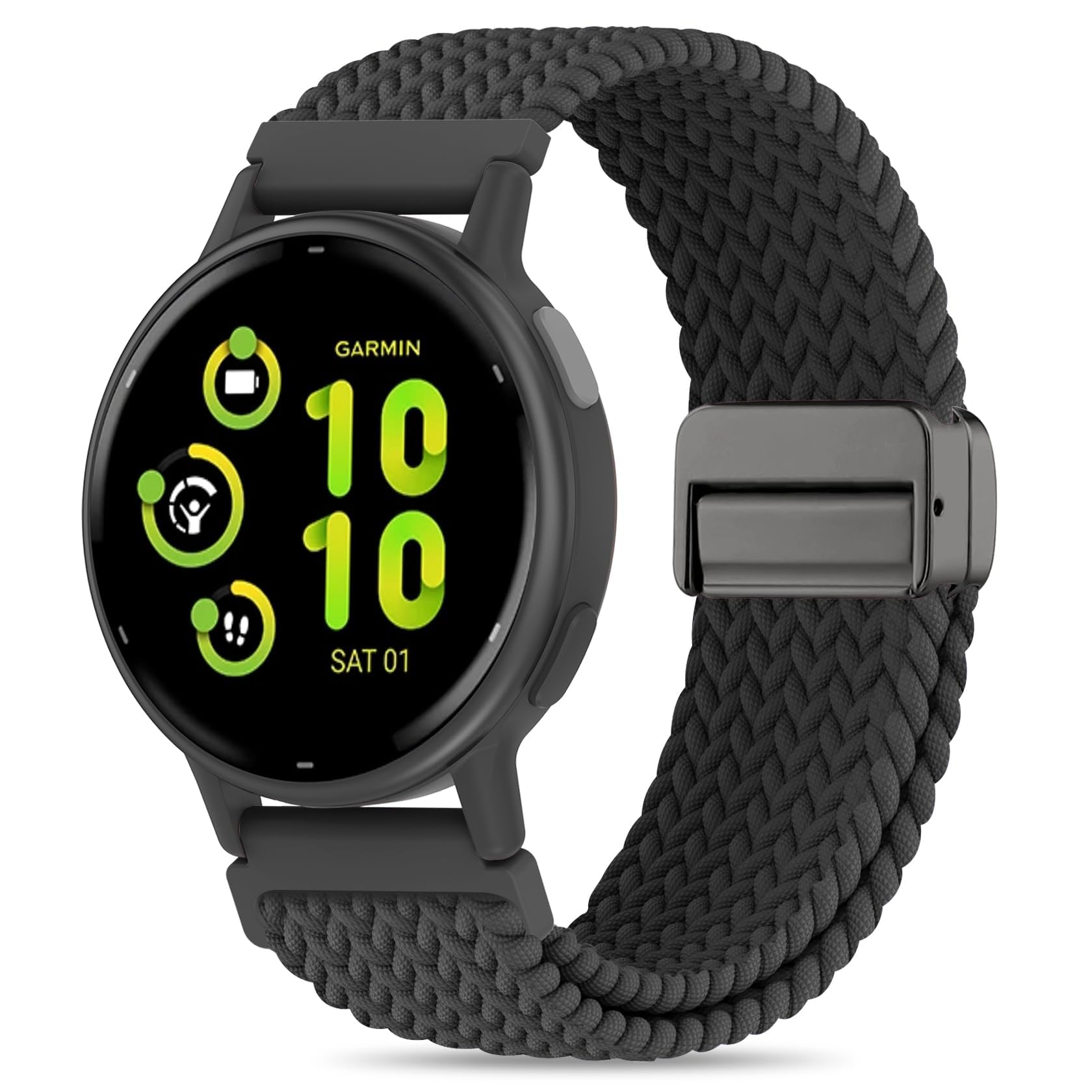 20mm Magnetic Braided Nylon Band Compatible With Garmin Vivoactive 6/Vivoactive 5/3/3 Music Watch Bands, Quick Release Stretchy Strap Replacement for Venu Sq 2/Forerunner 55/165/245/645OEKO-TEX STANDARD 100