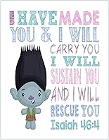 Vista 1 de Branch Trolls Christian Nursery Print - I Have Made You and I Will Rescue You - Isaiah 46:4