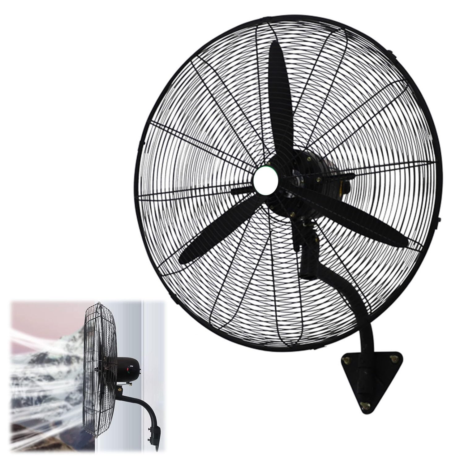 asdchZen Wall Mounted Fan, Industrial Oscillating Pedestal Fan With 3 Speeds For Cooling Office, Black 27In,55cm/21in