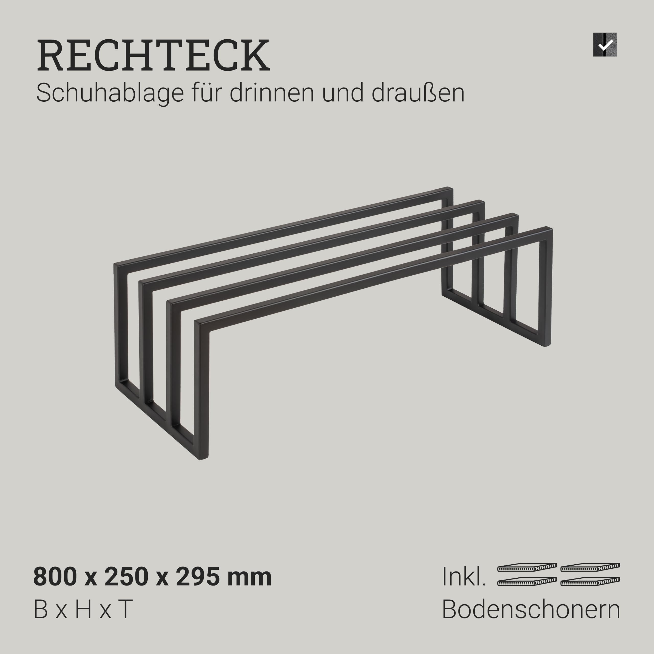Natural Goods Berlin 1x Schuhablage RECHTECK - Offenes Schuhregal Metall Schwarz - 80 x 25 x 30 cm - Schwarzes Schuhregal Outdoor Wetterfest - Schuhaufbewahrung Platzsparend - Shoe Rack, Shoe Storage