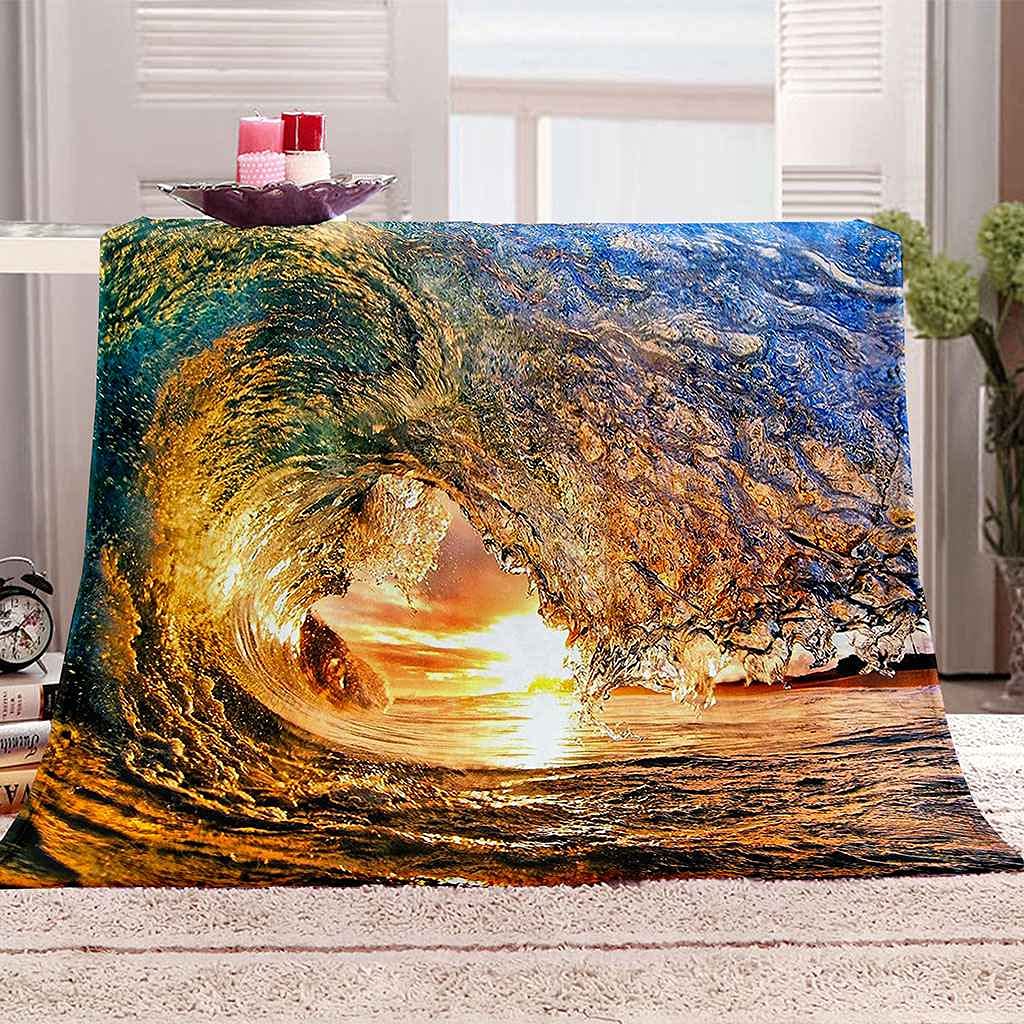 Couverture flanelle vagues océan 3D : la solution contre le froid sur le canapé et en voyage