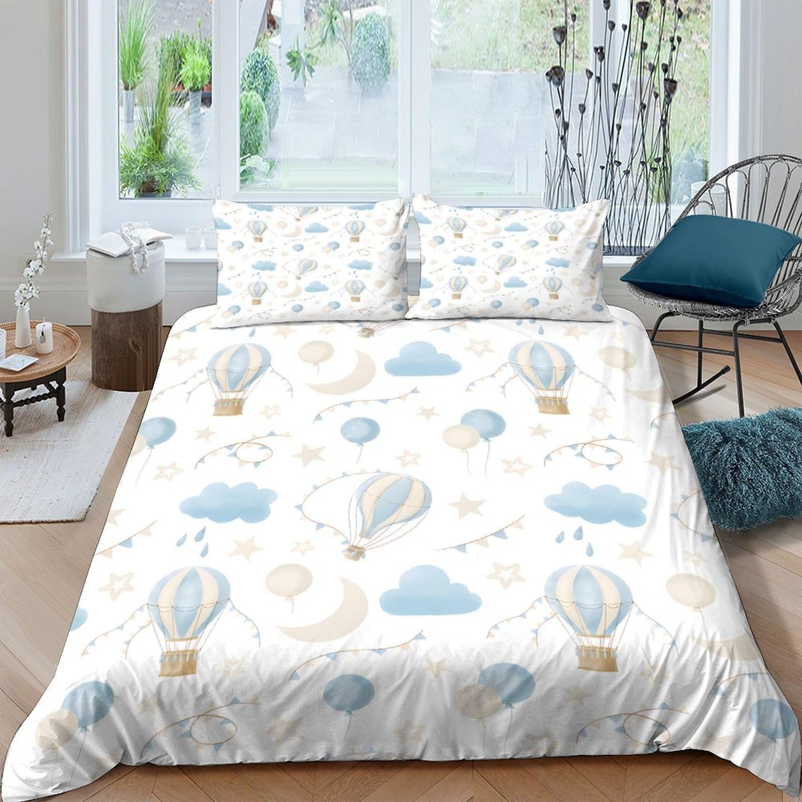 Ctjqhvkz Style-3 3D Printed Hot Air Balloon Fitted Sheet Microfiber Soft Clouds Bed Cover For Bedroom Dorm Mattress Protection Decor Single（135X200cm）