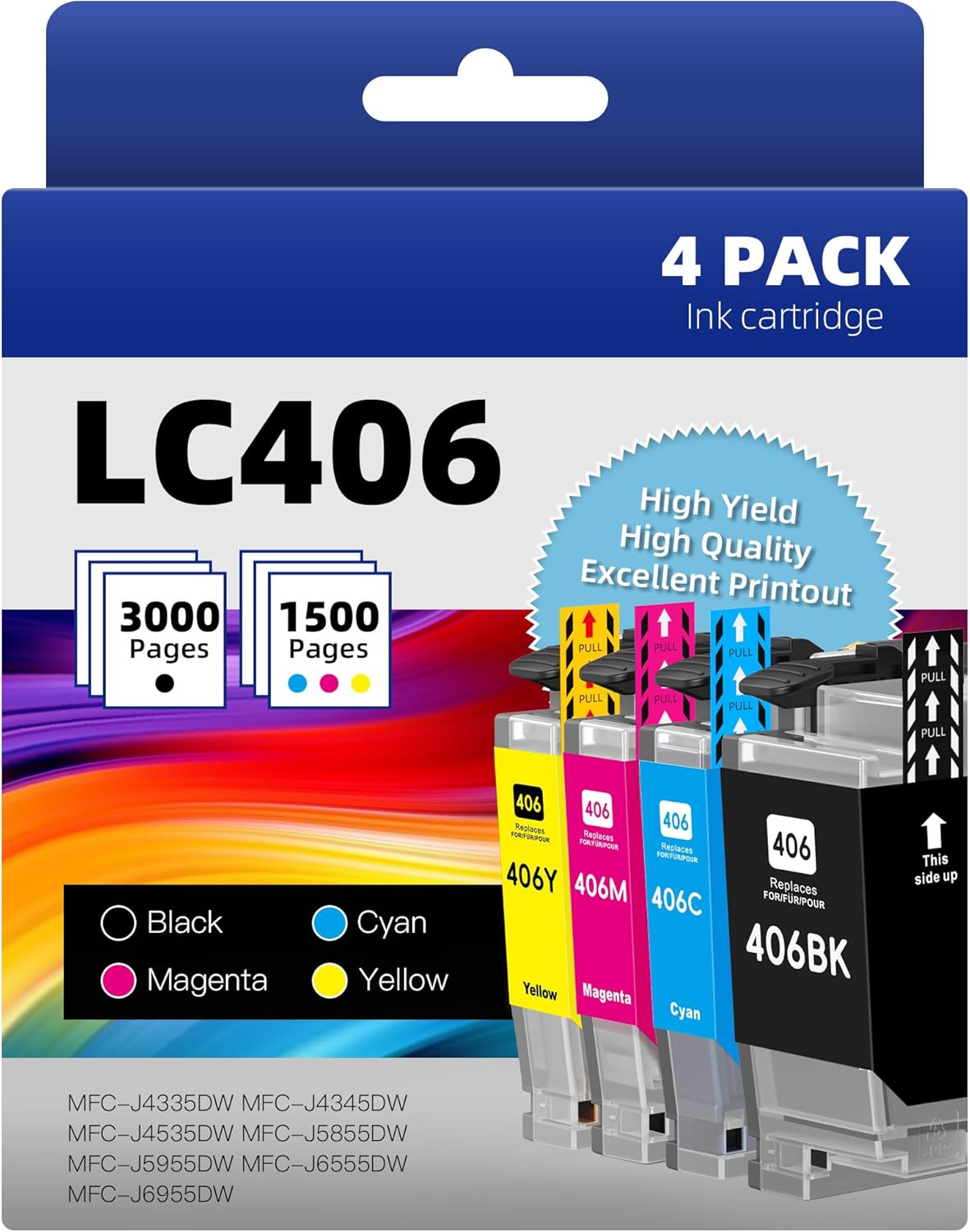 LC406 ink cartridges 4 color pack for Brother printers