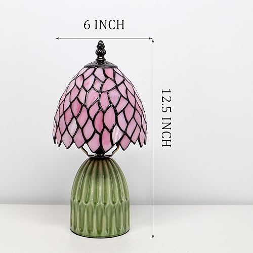 Miniatura 7 de Tiffany Lamp Stained Glass Mushroom Table Lamps 6X6X12.5 Inch Pink Leaf Style Small Night Light Ceramic Base Mini Accent Desk Light Suitable for