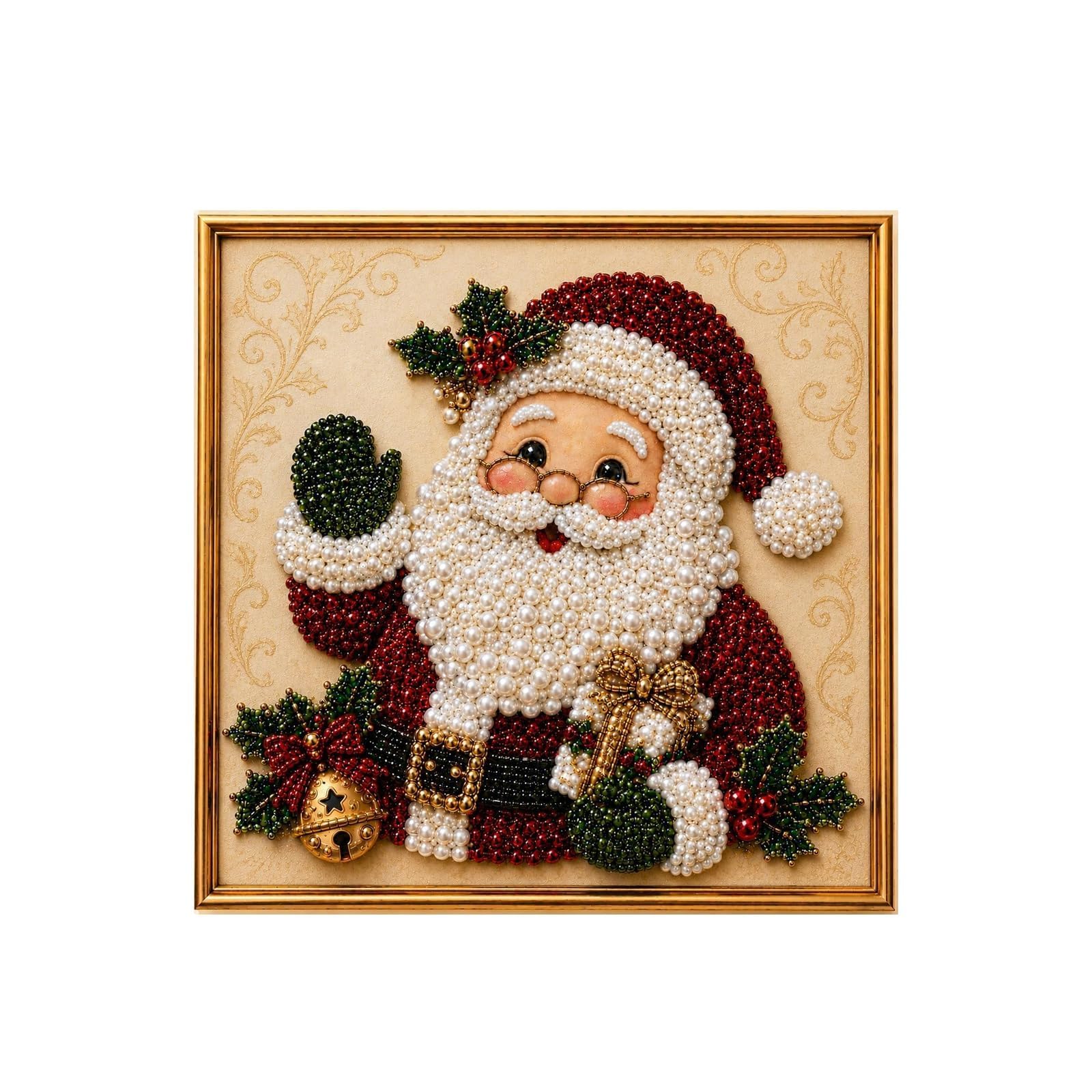Megatwix J Diy Christmas Pearl Diamond Painting Art Kit With Frame, Christmas Pearl Beads Art Craft For Adults & Beginners, Gemstone Diamond Dots Beads Painting For Home Wall Decor,