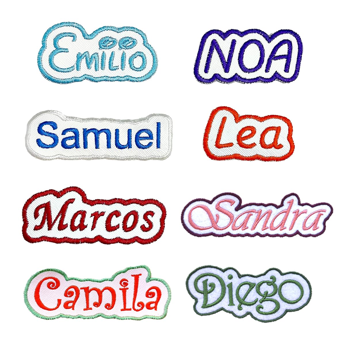 Parche bordado nombre. "Border" totalmente personalizable. Color de la tela, hilo del nombre, hilo del borde, y tamaño. Con o sin lámina termo adhesiva.