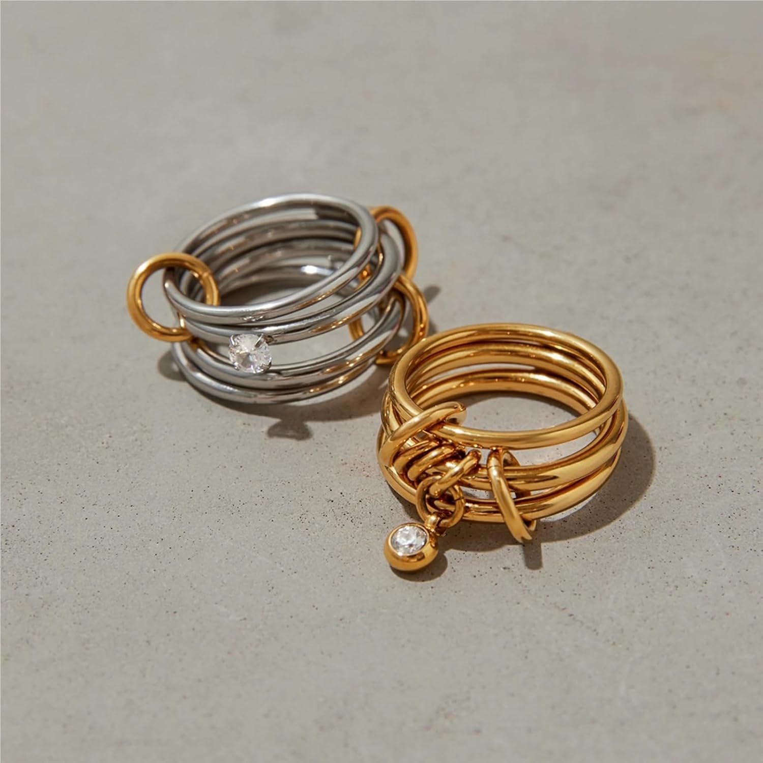 Cubic Multi-layer Ring Stainless Steel Finger Jewelry Unisex Metal Trendy Exquisite Rings 1Pcs