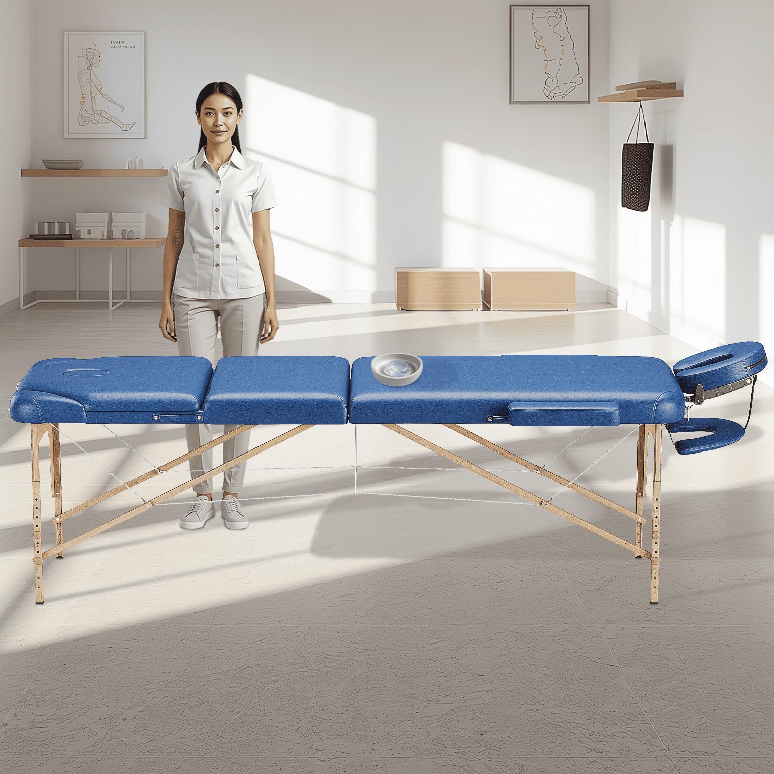 Beltom® Lettino per Massaggio Portatile 3 Zone Nuovo Modello - Dimensione XL 195 X 70 CM - Pannello Reiki - Angoli ARROTONDATI E RINFORZATI - ESTETICA Fisioterapia Tatuaggi Relax - Blu