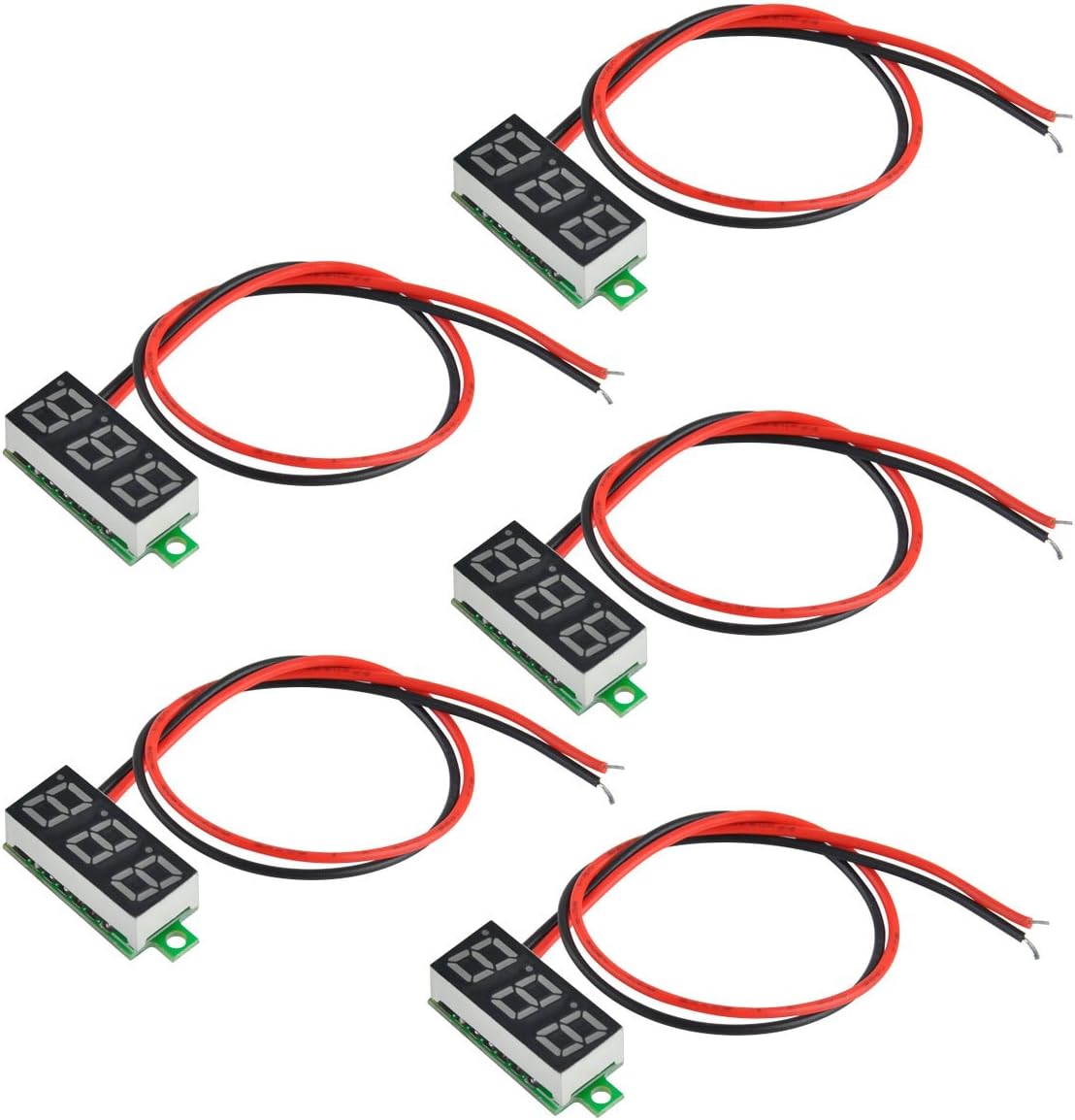 MakerFocus 5pcs Voltage Meter, 2.5V-30V Mini Digital DC Voltmeter Two-Wire Voltage Tester with 0.28 inch LED Display