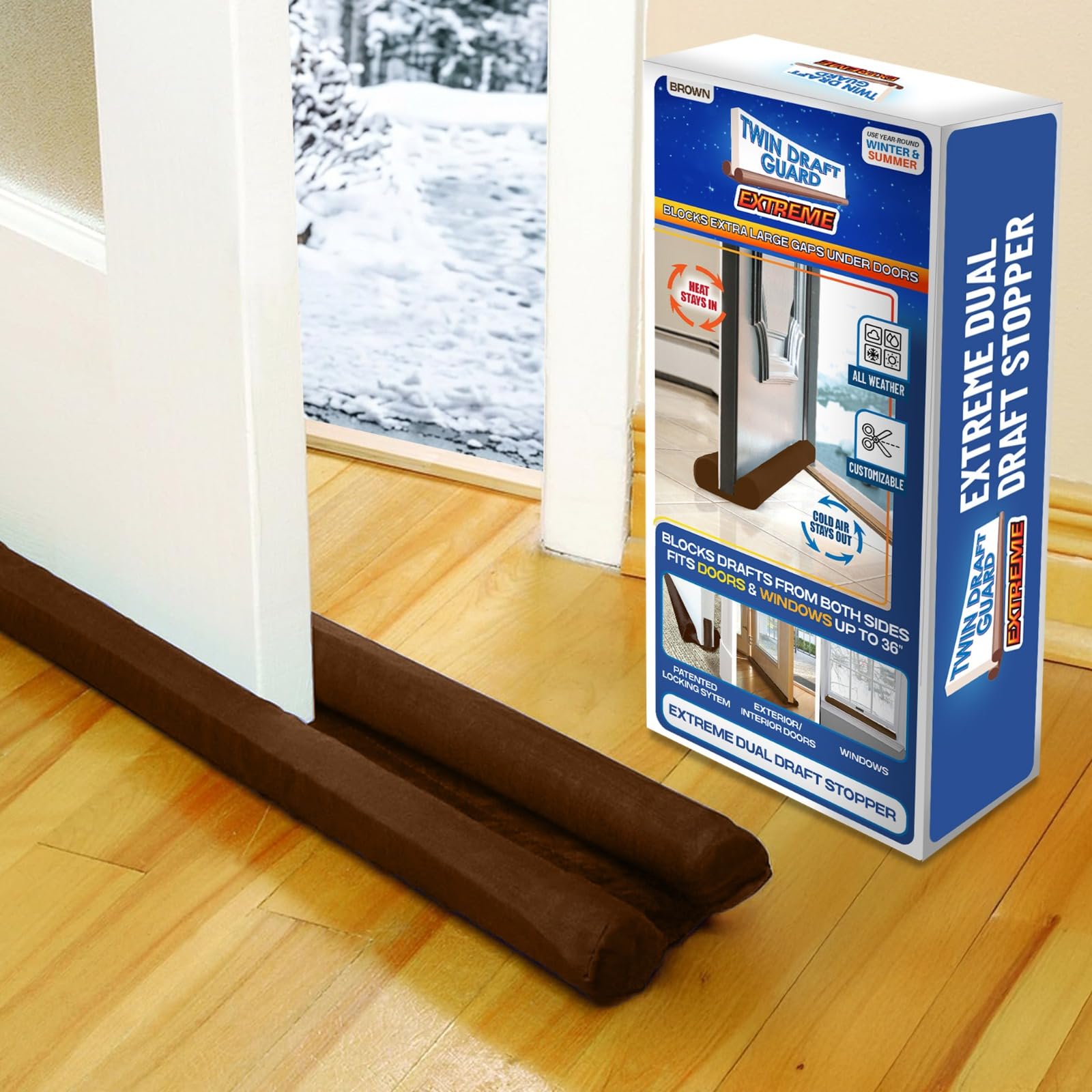 Door Draft Stopper ,Original Door Draft Stopper, Single, Brown Year-Round Insulator, Trademarked and Patented Under Door Draft Stopper