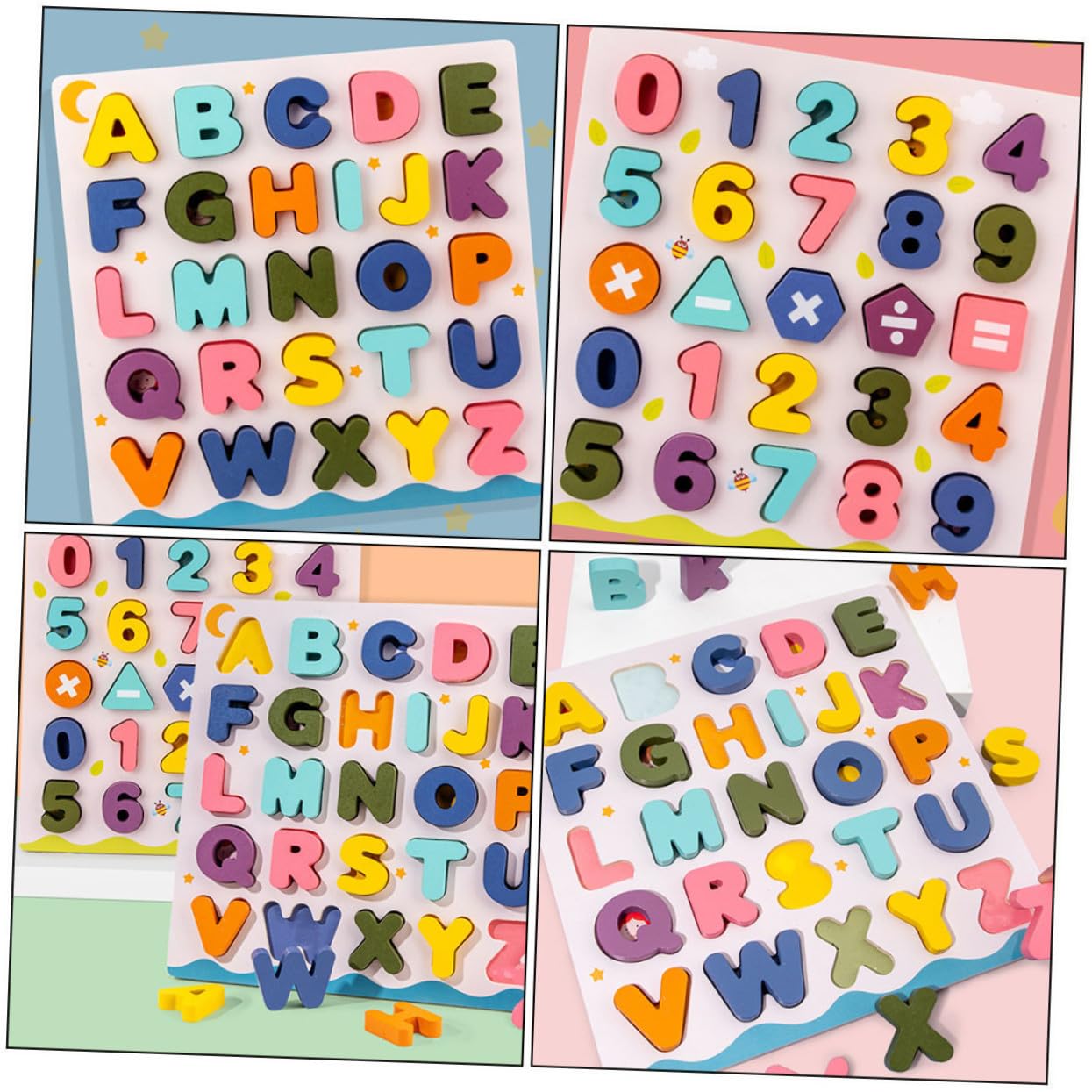 2 Juegos Juguetes Educativos de Madera Bloques Didácticos Reconocimiento de Letras y Números para Pequeños Aprendizaje Montessori Infantil