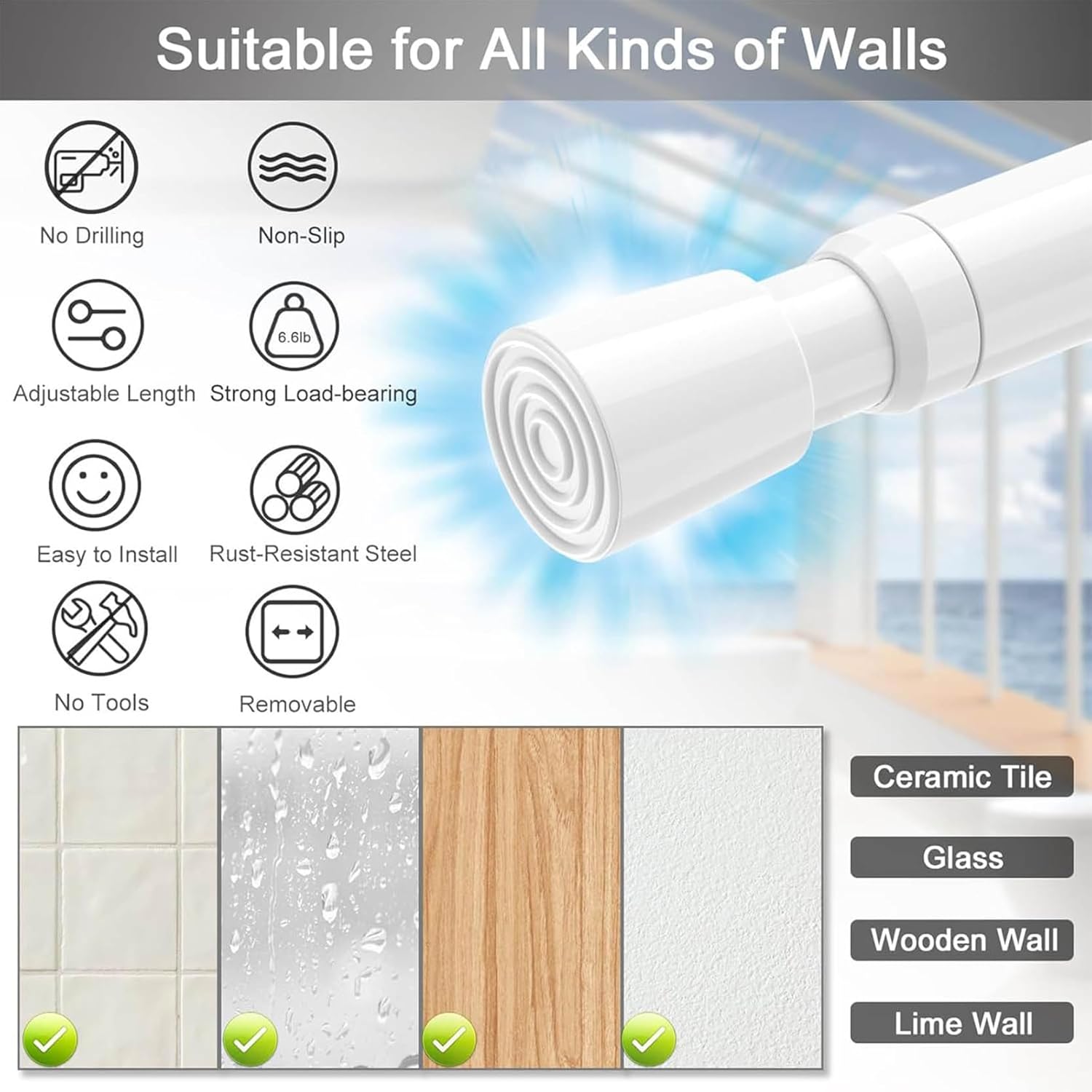 Spring Adjustable Curtain Rod, Small Tension Curtain Rod, No Need To Drill Holes, Expandable And Retractable Curtain Rod, Suitable,for Kitchen, Wardrobe, Bedroom (Size:21"-35")