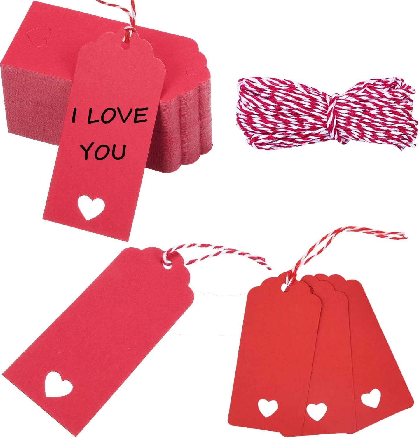 100PCs Valentine Gift Tags Heart Kraft Paper Gift Tags with String for Wedding Party Gift Wrapping Hang Label