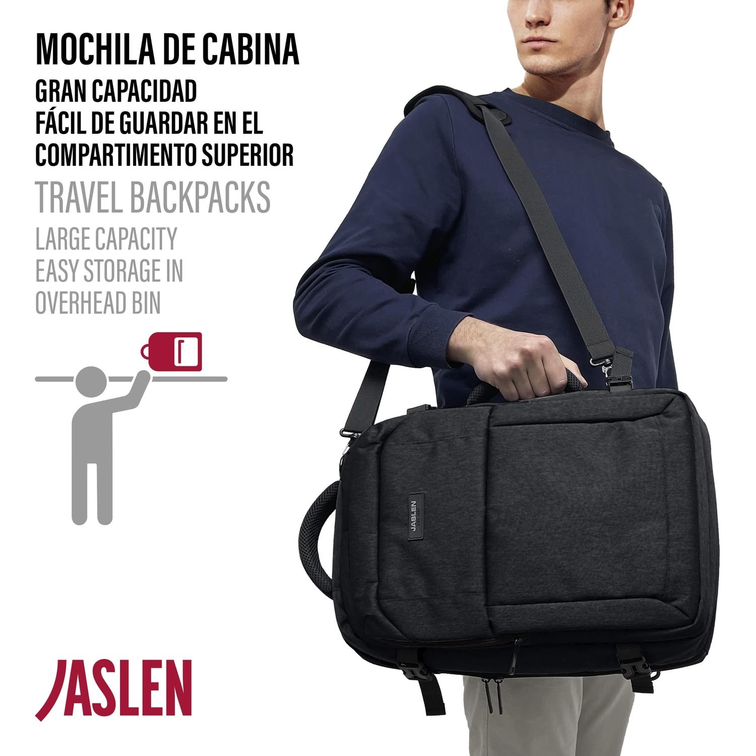 JASLEN - Zaino Bagaglio A Mano compatto per viaggi aerei Valigia Bagaglio A Mano leggera e pratica ideale per cabine delle principali compagnie low cost. Compatibile con Ryanair, Nero