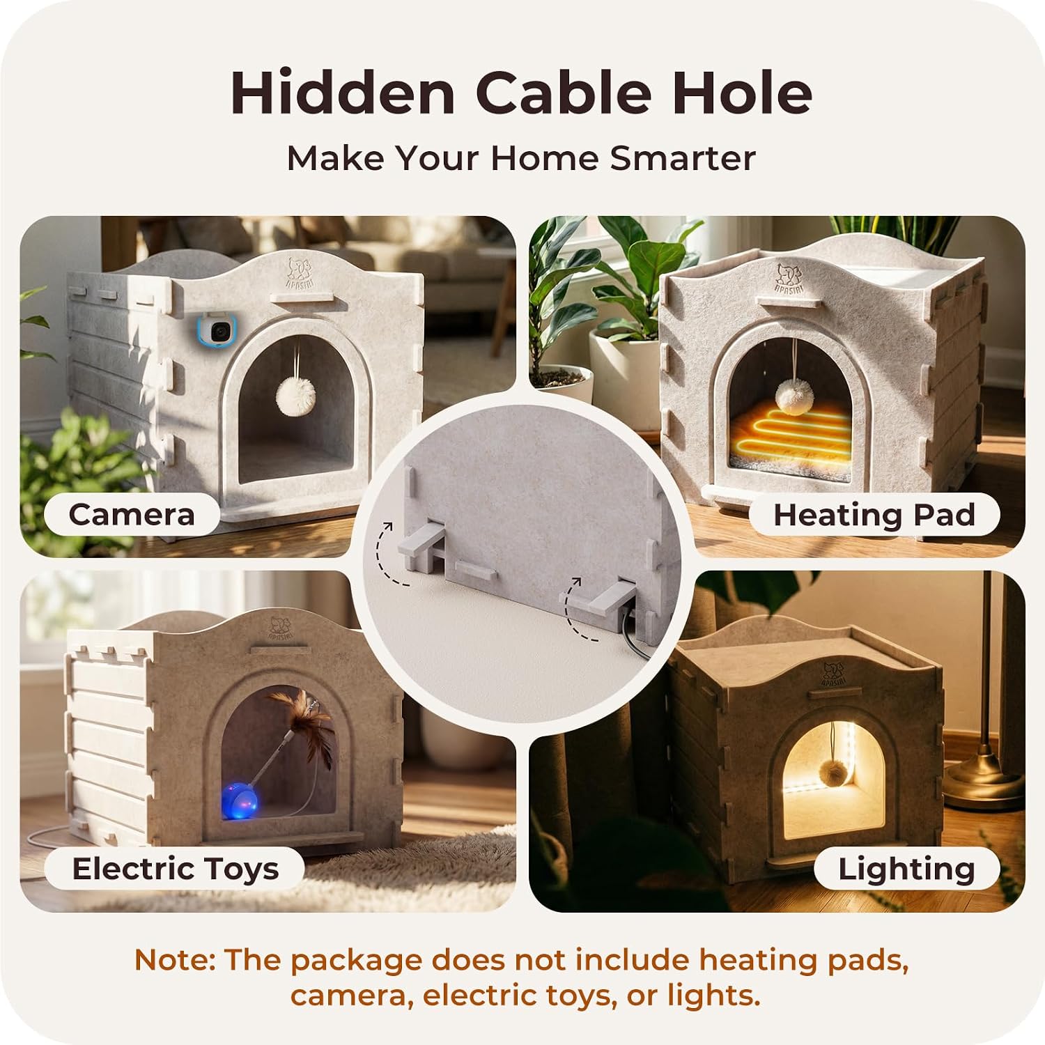 Apasiri Cat Bed Cave for Indoor Cats: New Felt Cat Bed with Fluffy Ball Hanging, Foldable Cat House with Scratch-Resistant Board, Hideaway Cat Cave for Timid Cats, Sturdy Two-Tier Cat Condo - Gray