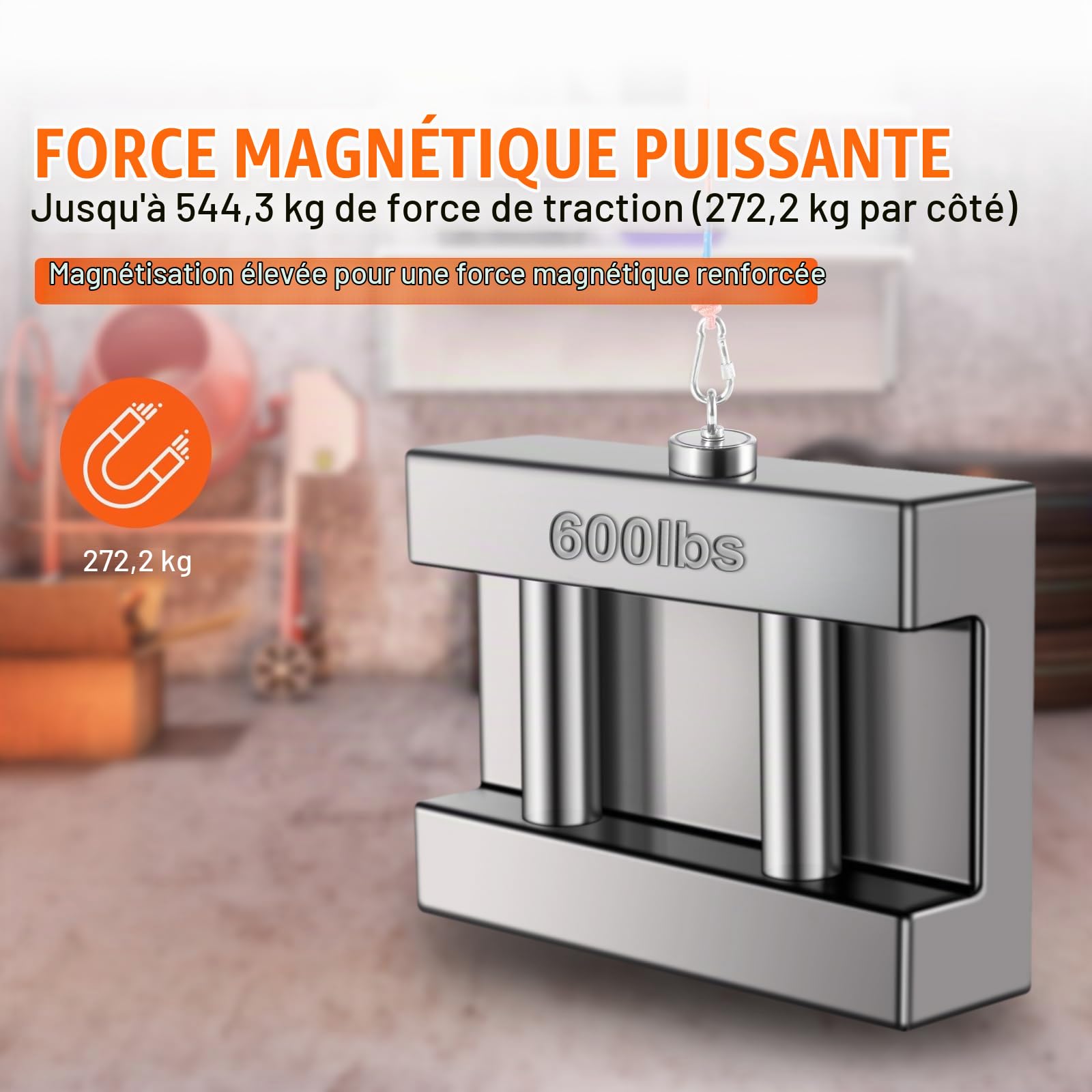 VEVOR Aimant de Pêche Double Face Super Puissants Capacité 272x2 kg Kit de Pêche à l’Aimant en Néodyme avec Corde Crochet Paire de Gants et Étui pour Pêche Magnétique et Chasse au Trésor sous l'Eau