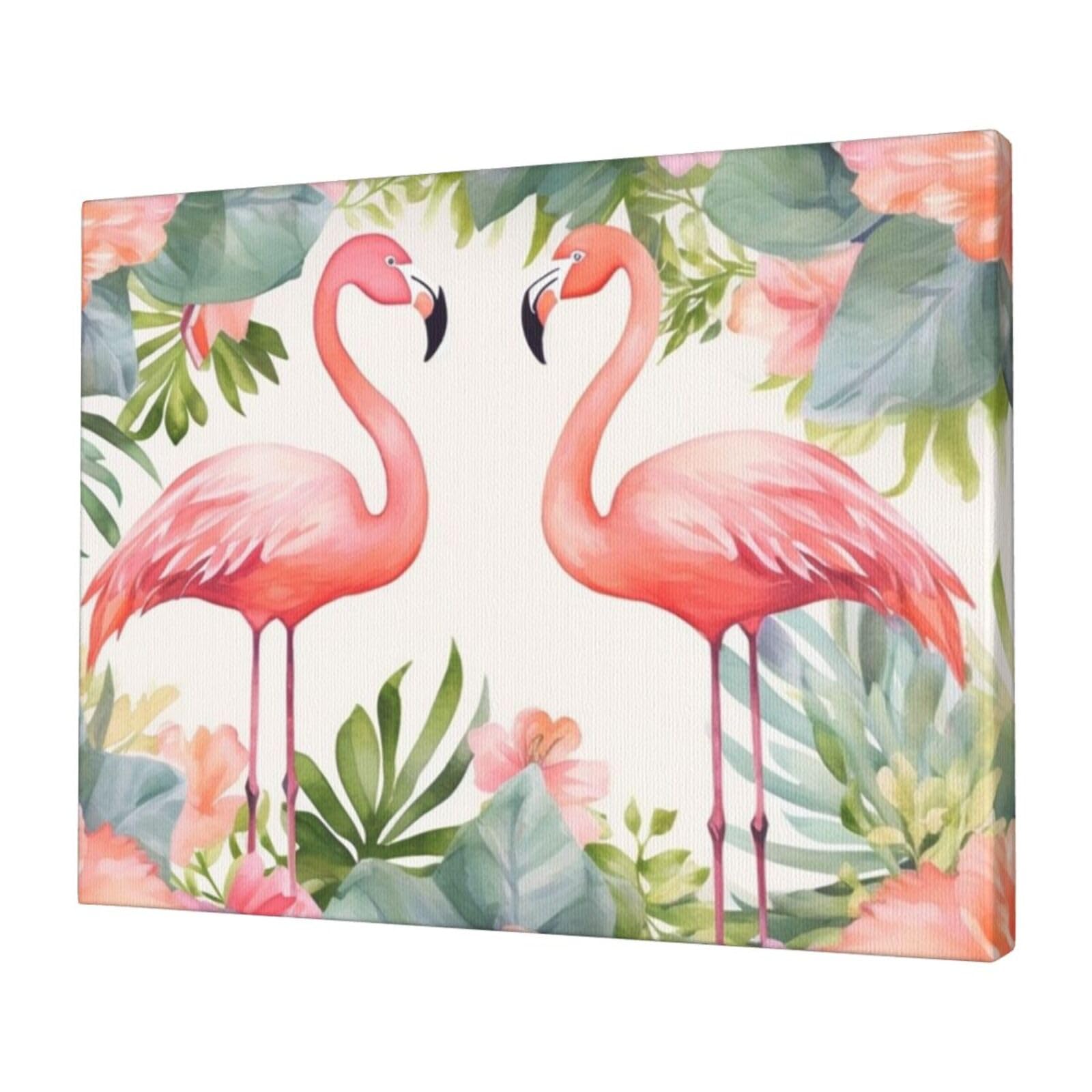 KLOPH Flamingos and flowers Canvas Wall Art for Living Room 12"x16" Modern Artwork Painting for Bathroom Hanging Canvas Prints Aesthetic Wallart for Bedroom Kitchen Office Wall Decor