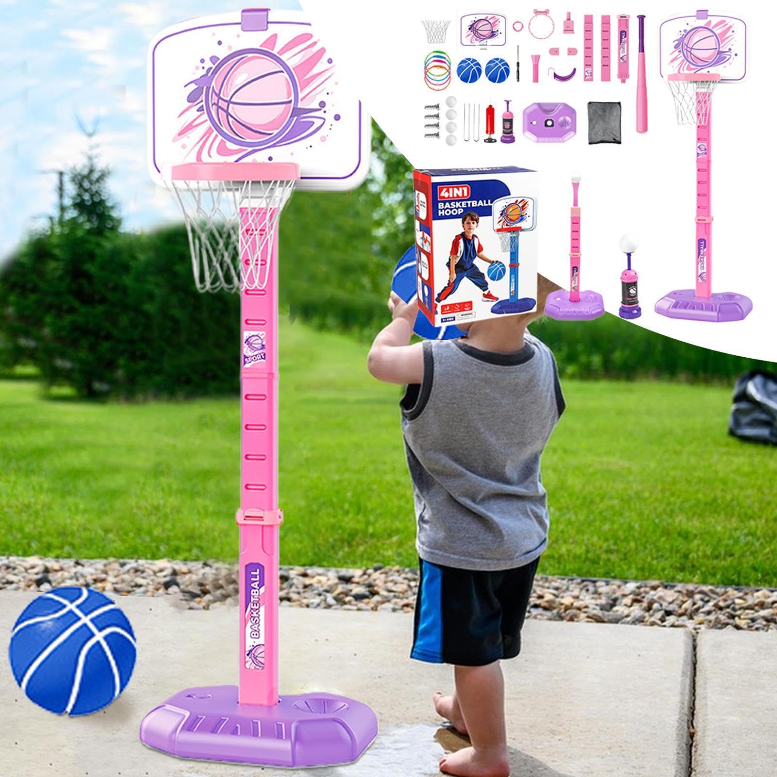 Cerchio da basket per bambini, per interni | Giocattoli di taglio regolabili in altezza, set di giocattoli sportivi coperti per 1-8 anni