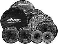 Vista 11 de Paquete de platillos de bajo volumen con juego de silenciadores negros de 25,4 cm splash + 35,6 cm hi-hat + 40,6 cm crash + 45,7 cm crash + 50,8 cm