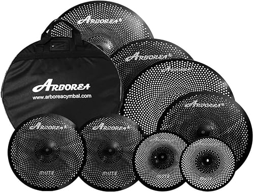 Miniatura 11 de Paquete de platillos de bajo volumen con juego de silenciadores negros de 25,4 cm splash + 35,6 cm hi-hat + 40,6 cm crash + 45,7 cm crash + 50,8 cm