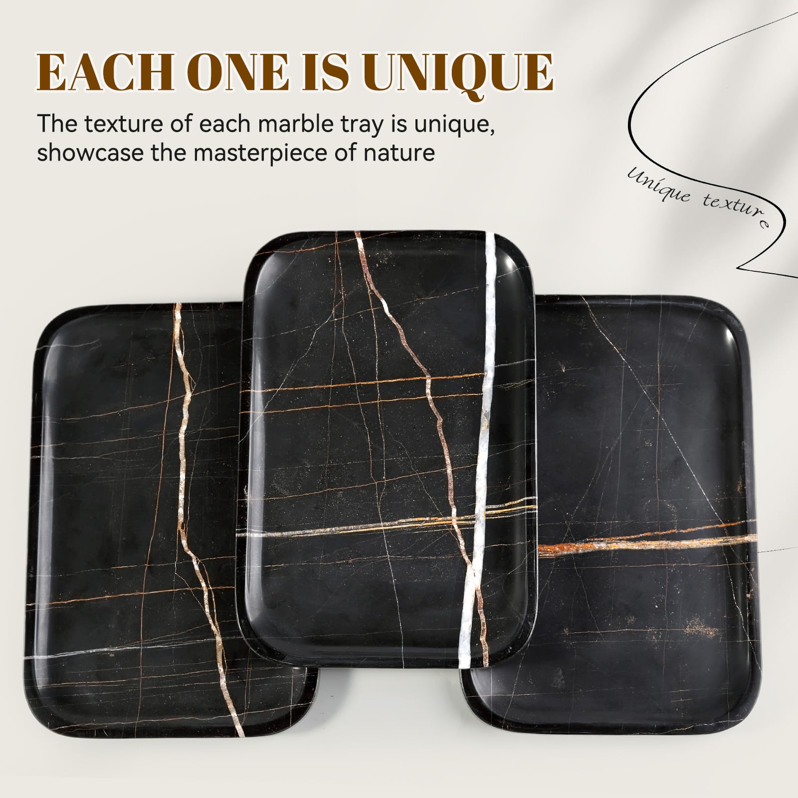 Koville Vassoio in marmo, 30,5 x 20,3 cm, organizer in marmo per piano di lavoro, bagno, cucina, comò, piatto decorativo rettangolare per gioielli, cosmetici, profumi, gingilli (nero)