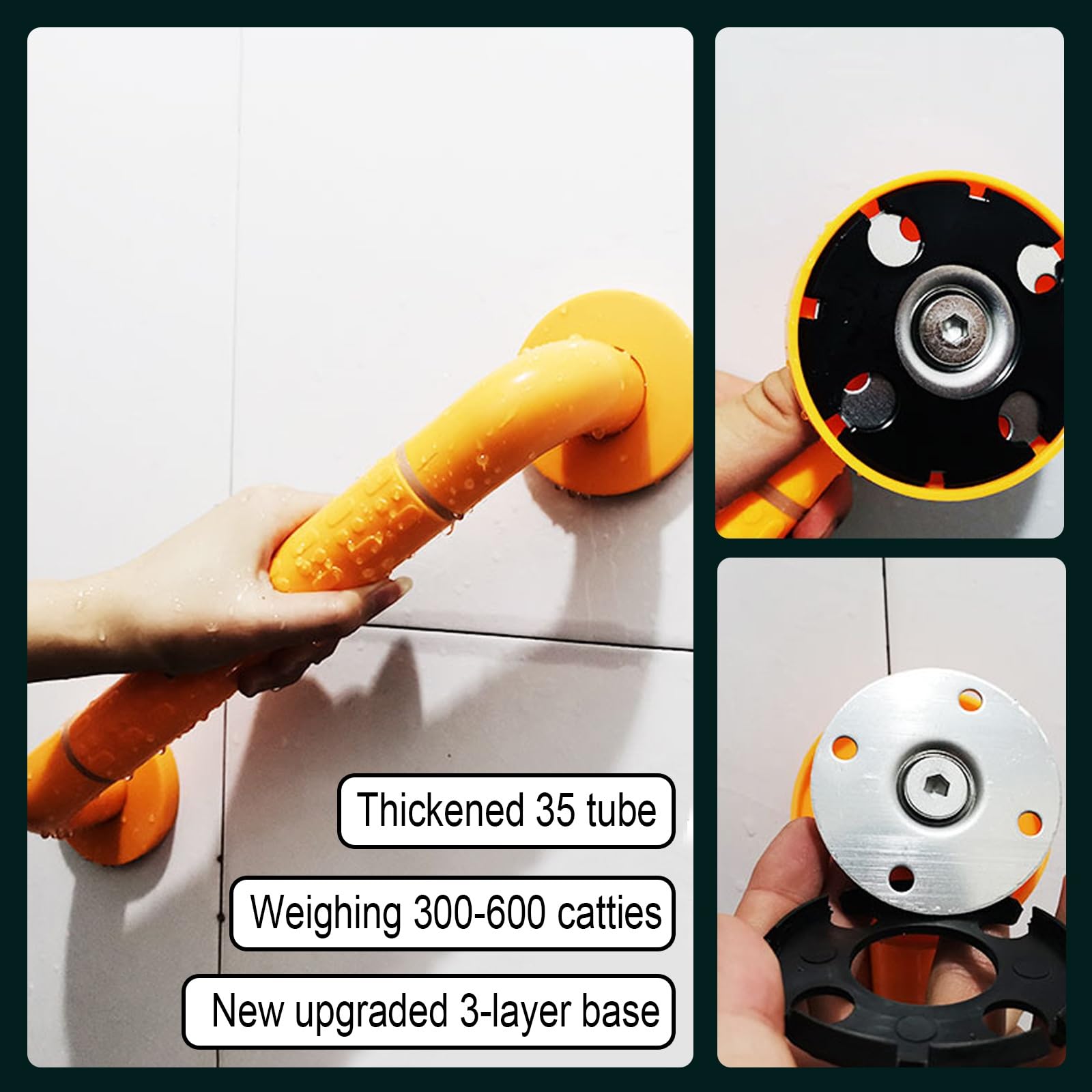 Pasamanos de Pared para Ducha, Antideslizantes, para baño, Interior y Exterior, Cocina, Escalera (Amarillo, 200 cm/79 Pulgadas)