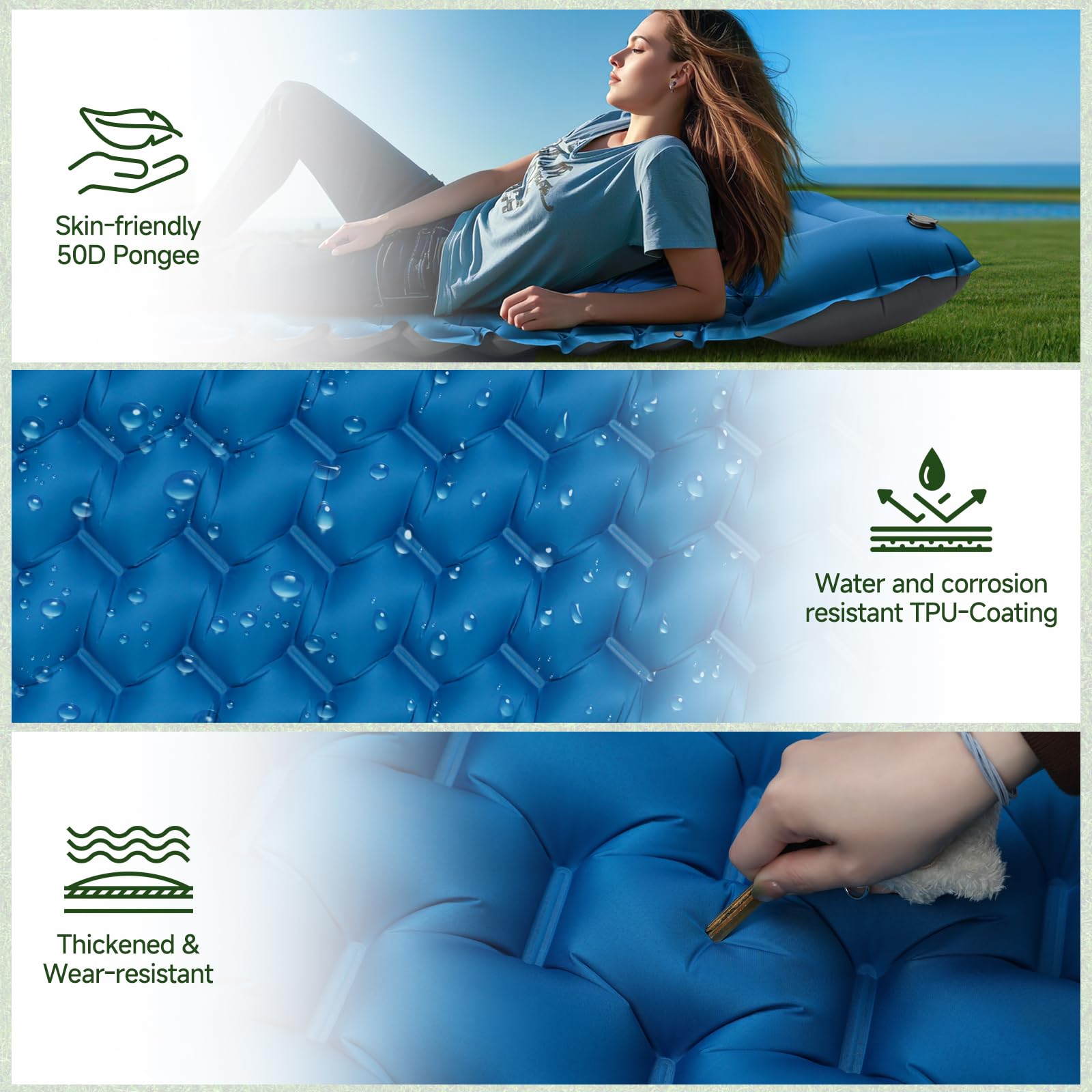 Isomatte Camping Luftmatratze Ultraleicht Camping Matratze mit Kissen Tragbar Luftzellenmatte Wasserdicht Schlafmatte für Outdoor, Wandern, Zelt, Strand