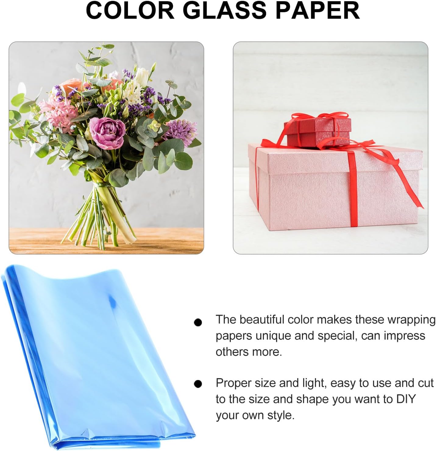 HOODANCOS 15pcs Neon Blue Cellophane Wrap Paper for Flower Bouquet Wrapping, Decorative Wrapping Sheets for Presents and Basket Packaging