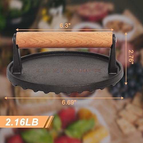 Miniatura 2 de LEVIASHER Prensa redonda de hamburguesa resistente para carne, paninis, hamburguesas, sándwiches de tocino y verduras, prensa redonda de tocino con