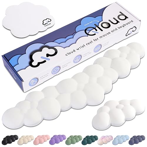 Create-ables Qloud Cloud Wrist Rest Keyboard Wrist Rest for Computer Keyboard Pad, Cloud Keyboard Wrist Rest, Wrist Pad for Keyboard, Memory Foam, Non Slip Base, Comes with Mouse Pad - White