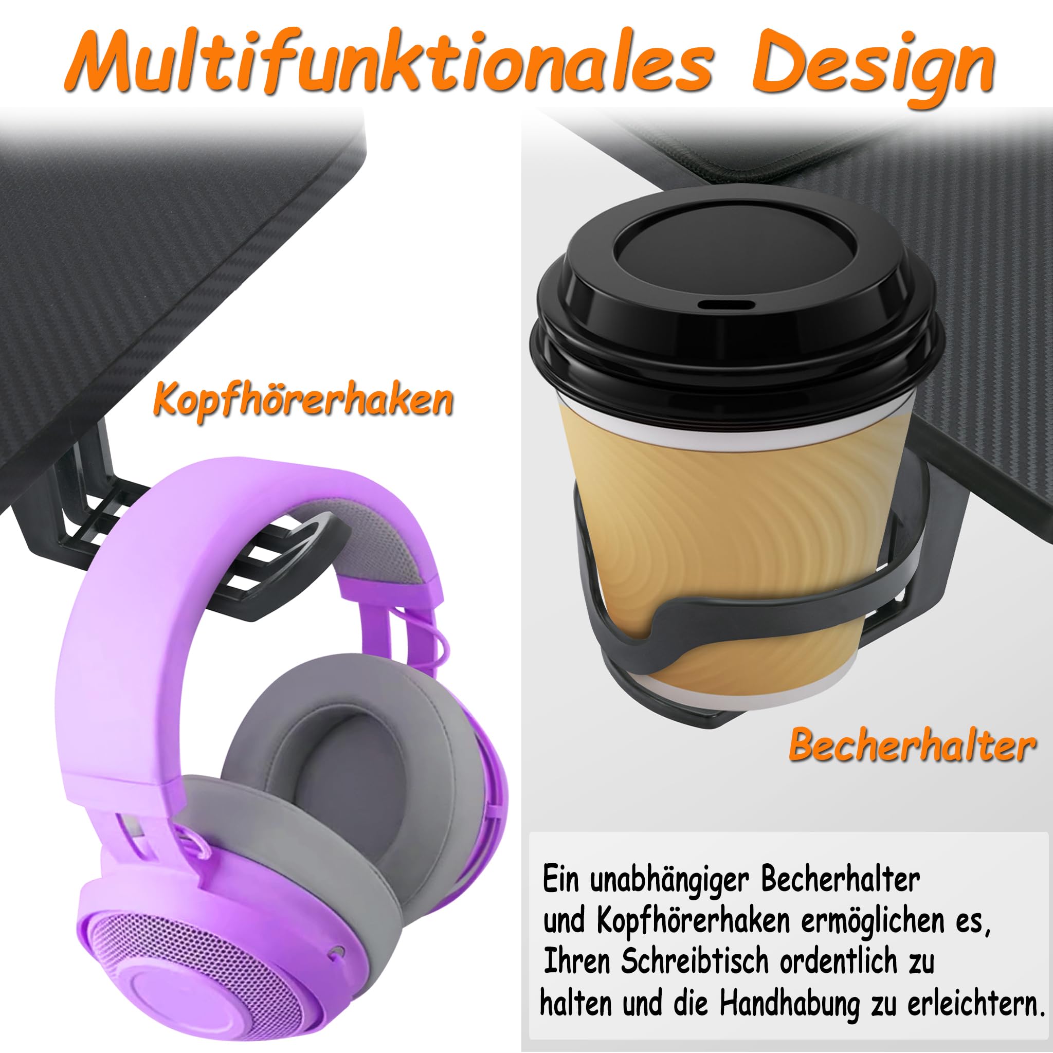 120 x 60cm Gaming Schreibtisch Gaming Schreibtisch mit RGB LED - Kopfhörerhaken und Getränkehalter Schwarz C