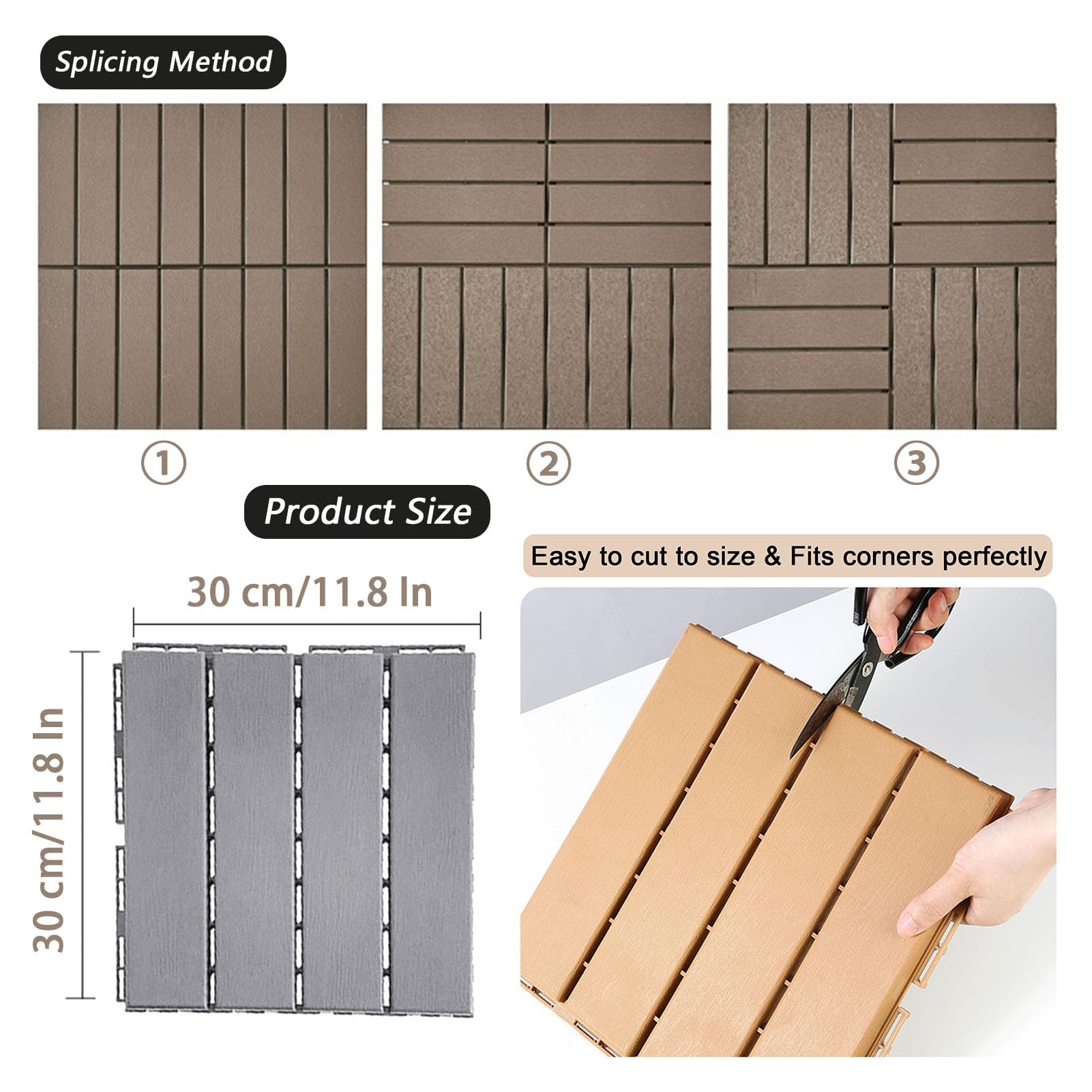 EPANO LXXW Pavimento WPC Incastro Pavimentazione in plastica ad Incastro for Ponti, Cortili, Giardini, percorsi, balconi, portici, tetti, 6 Pezzi per Giardino, Patio, Terrazza, Balcone(Brown)
