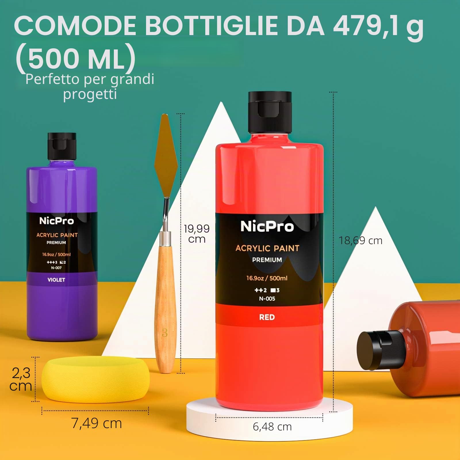 Nicpro Set Colori Acrilici per Dipingere 14 x 500 ml, Grande Flacone Acrilico in 18 Colori, Atossici, Pittura Acrilica per Dipingere, Ricchi, Tela, Legno, Pelle, Artigianato