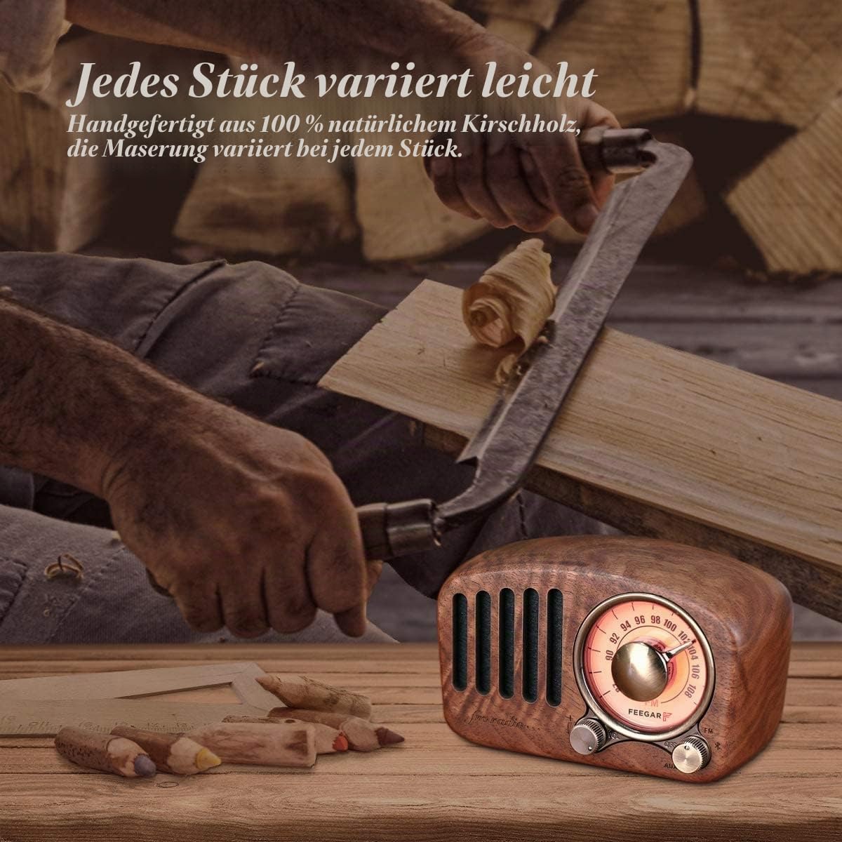 Radio Feegar Retro Bluetooth Lautsprecher,Vintage FM Radio mit altmodischem klassischem Stil,Starke Bassverstärkung,Laute Lautstärke,F-Kartenschlitz und MP3-Player Aux-Betrieb, microSD-Karte (Braun)