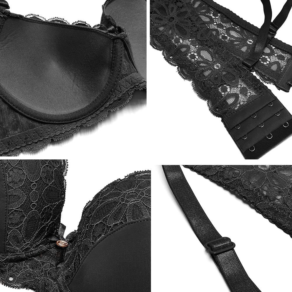 SHEKINI Conjuntos de Lencería para Mujer Sujetador de Encaje Push Up con Aros Tirantes Extraíbles Ajustables y Tanga Cintura Baja Sexy