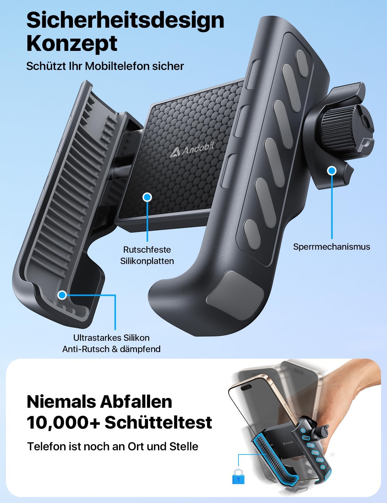andobil Handyhalterung Fahrrad – Schockabsorbierend metallklemme Universal Handyhalterung Motorrad 360° Handyhalter Fahrrad für iPhone 16/15/14 Pro Max Samsung S25