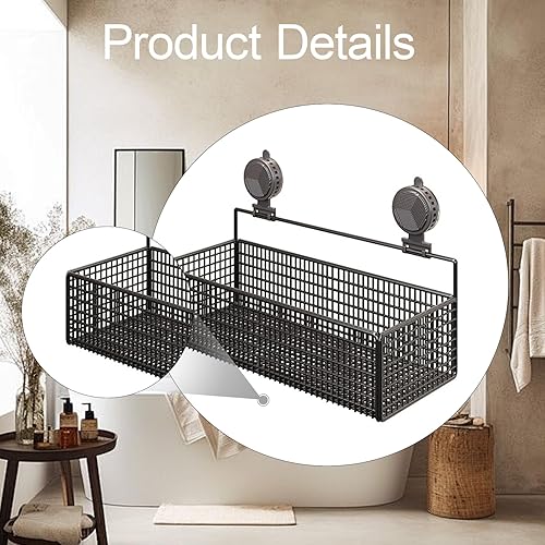 Miniatura 3 de Suction Cup Shampoo Storage Holder Suction Cup Bathroom Organizer Rustproof Shampoo and Cosmetics Storage Rack for Toilets, Black M